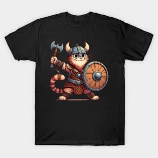 Funny Viking Warrior Cat Norse Mythology Anime Portrait T-Shirt